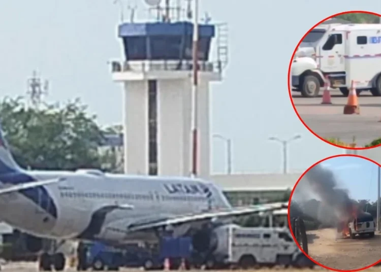 Cinematografico robo a carro de valores en el aeropuerto de Riohacha: hubo tiroteo y quema de vehículos