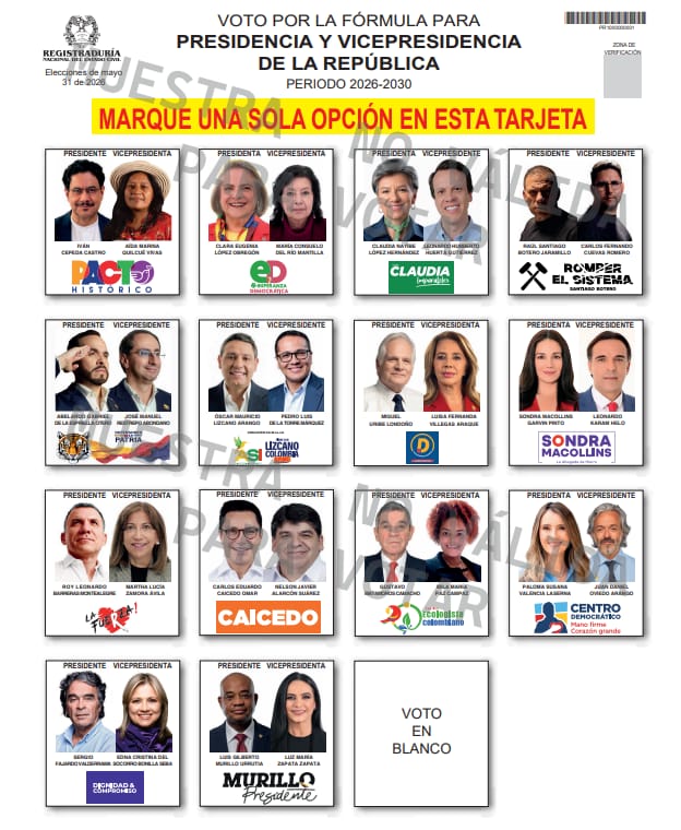 Así quedó el tarjetón para las elecciones presidenciales.