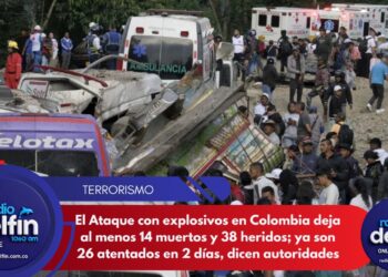 Ataque con explosivos en Colombia deja al menos 14 muertos y 38 heridos; ya son 26 atentados en 2 días, dicen autoridades.