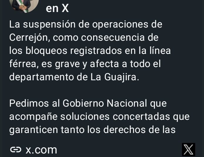 Gobernador de La Guajira pide soluciones urgentes tras crisis en Cerrejón.