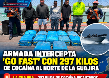 Armada intercepta ‘Go Fast’ con 297 kilos de cocaína al norte de La Guajira.