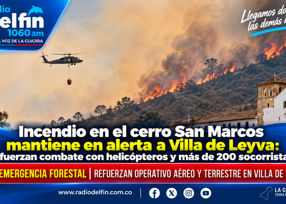 Incendio en el cerro San Marcos mantiene en alerta a Villa de Leyva: refuerzan combate con helicópteros y más de 200 socorristas