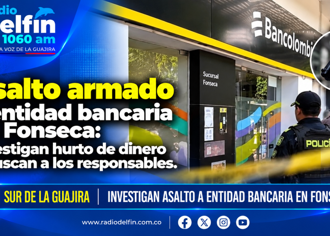 Asalto armado a entidad bancaria en Fonseca: investigan hurto de dinero y buscan a los responsables.