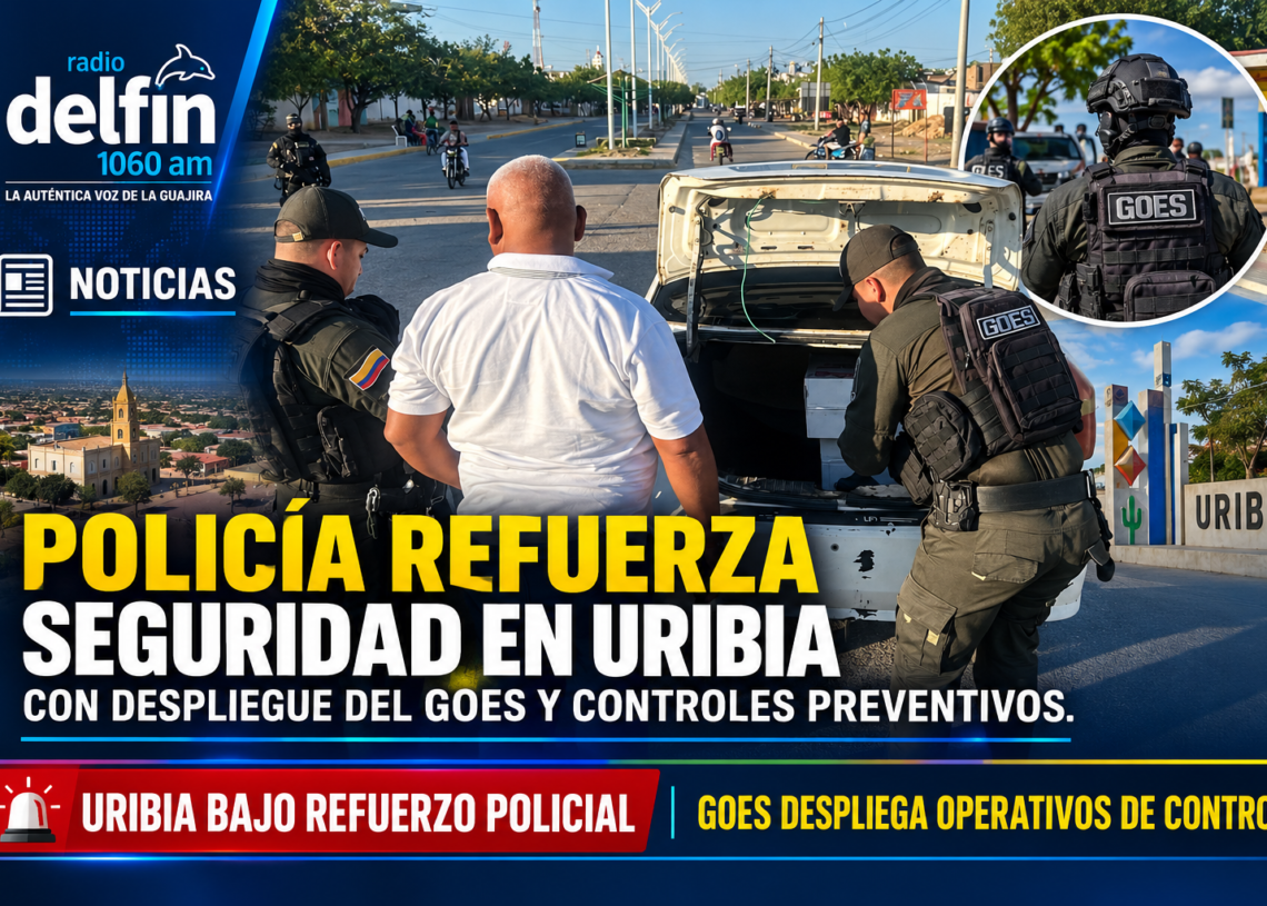 Policía refuerza seguridad en Uribia con despliegue del GOES y controles preventivos.