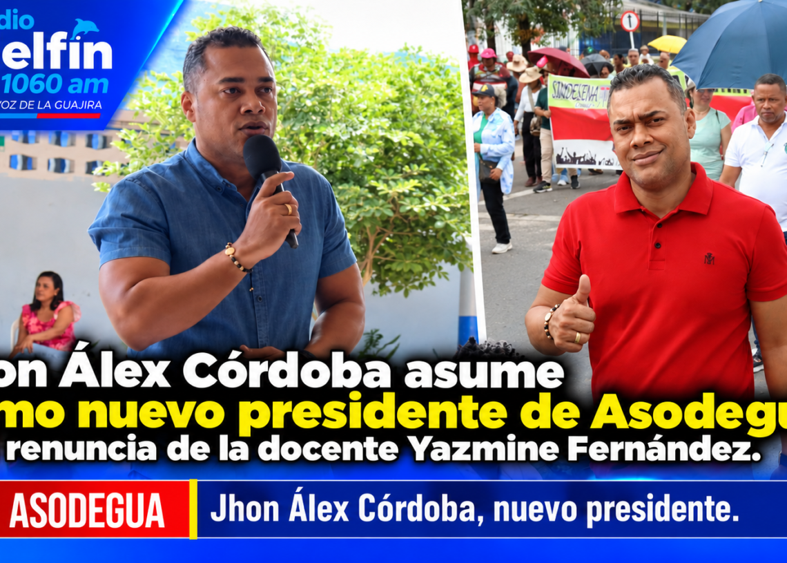 Jhon Álex Córdoba asume como nuevo presidente de Asodegua tras renuncia de la docente Yazmine Fernández.